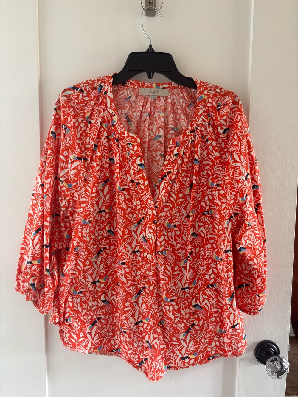 LOF -Red Floral V-Neck Blouse—Sz XL